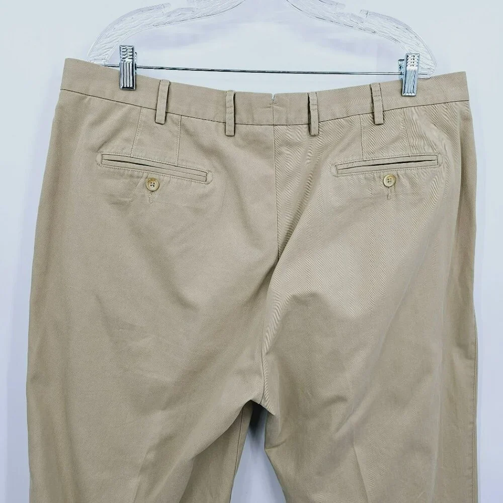 Peter Millar Khaki Pants 40 Raleigh Washed Twill Flat Front Pima Cotton Cuffed